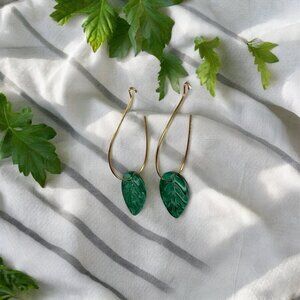 Handcrafted Minimalist Green Leaf Nature Dangle Boho Earrings